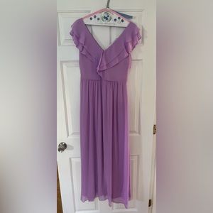 DKNY V-Neck Double Ruffle Chiffon Cap Sleeve Maxi Dress